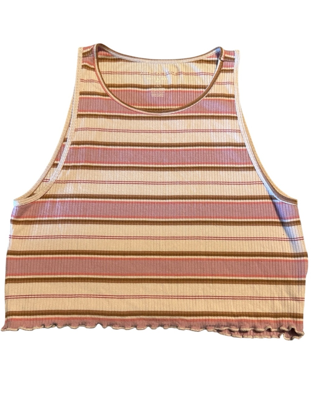 American Eagle Outfitters Pink & Cream Striped Ribbed Crop Tank